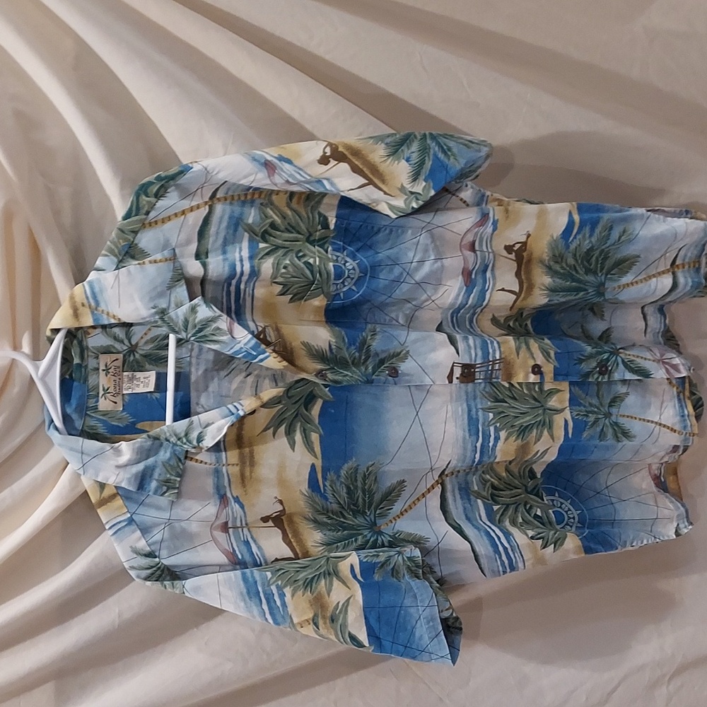 *Men's Kona Kai Hawaiian Print Beach Scene Cotton Blend Camp Shirt Size Medium - Picture 2 of 9
